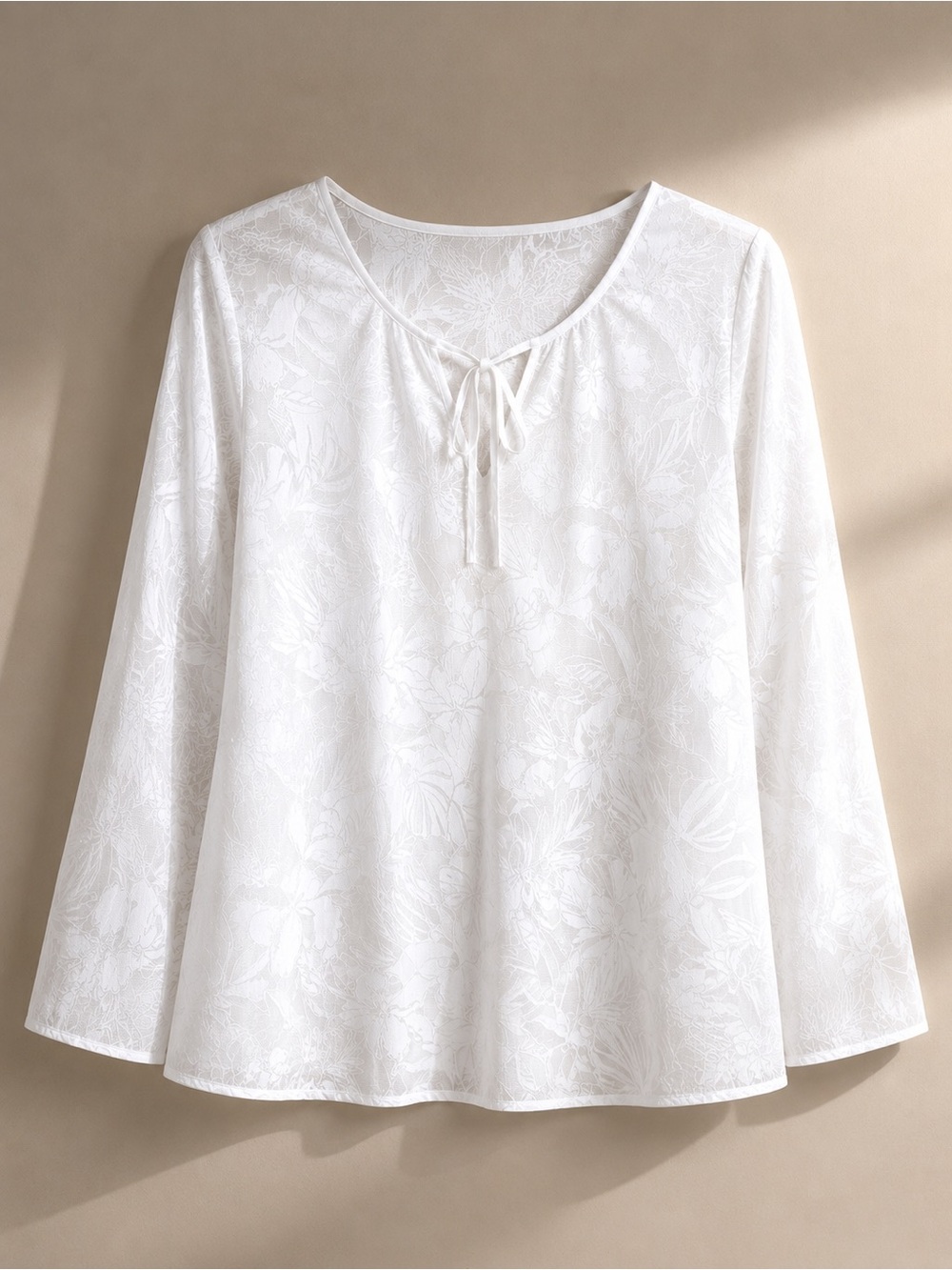 INC International Concepts White Semi Sheer Floral Tie Neck Blouse NWT. Size 6